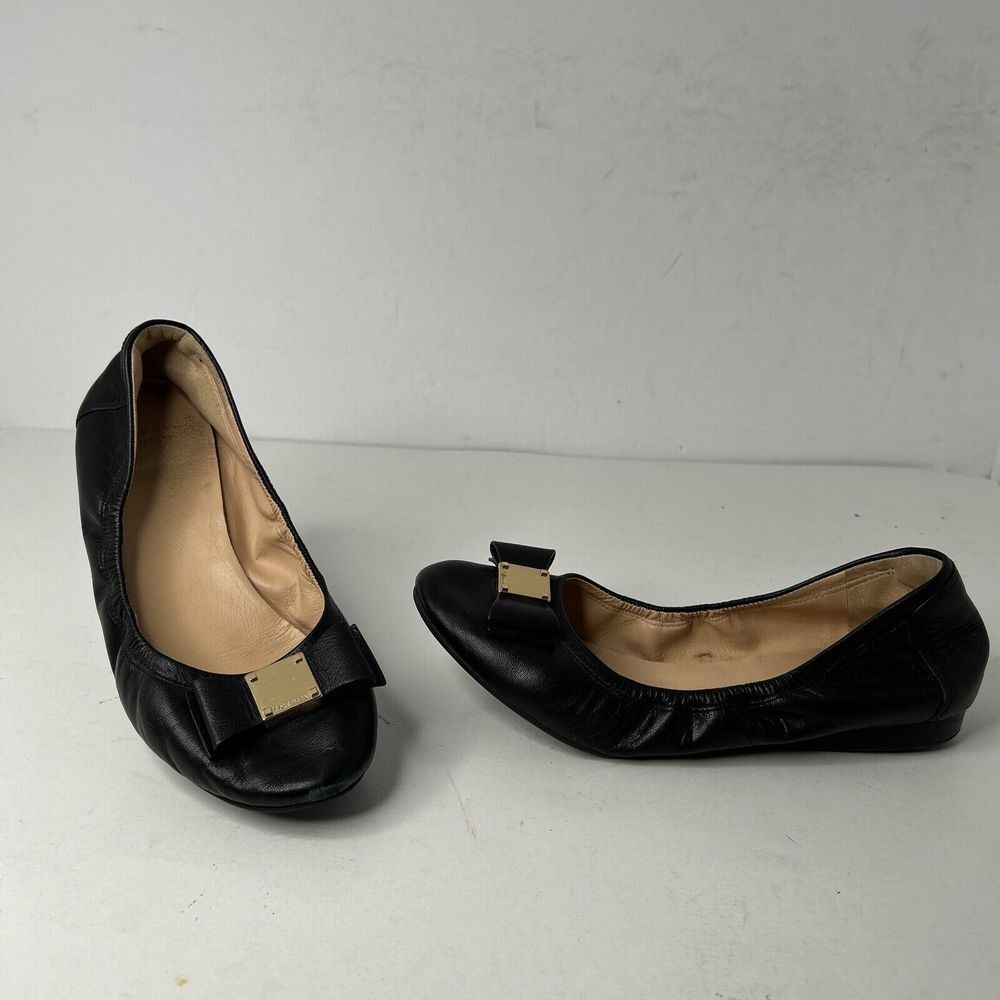 Cole Haan Tali Black Leather Ballet Ballerina Flat Shoes Bow Slip-on Comfort - 7